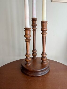 Vintage Wooden Triple Candleholder